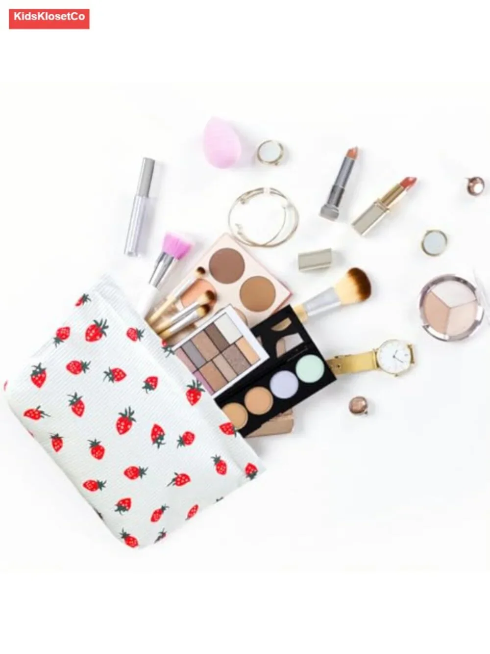 2pcs Corduroy Makeup Bags Set Strawberry Cosmetic Pouch Cute Travel Toiletry